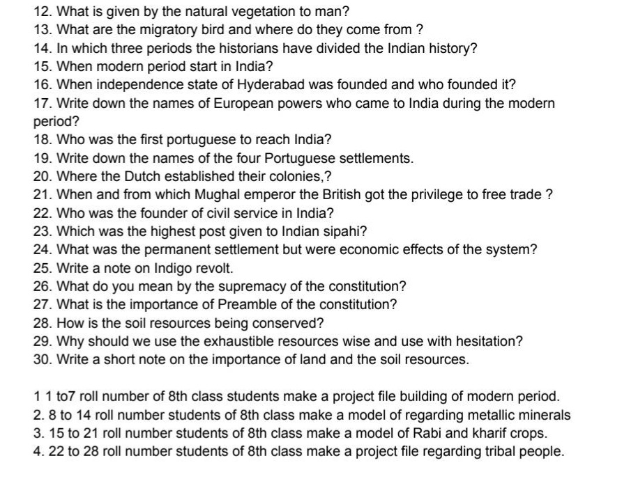 12. what is given by the natural vegetation to man? 13. what are the mi…
