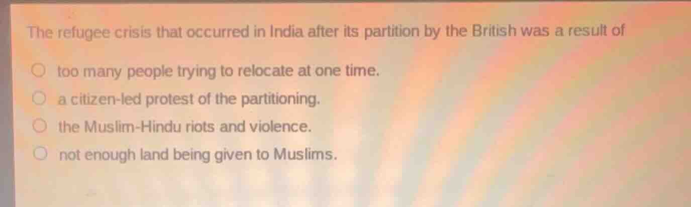 the refugee crisis that occurred in india after its partition by the br…