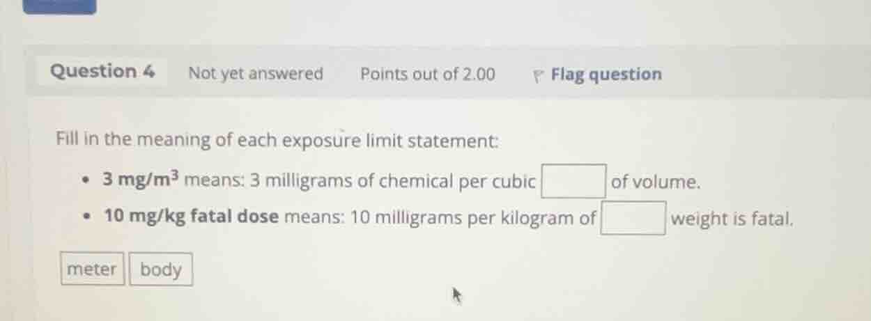 fill in the meaning of each exposure limit statement: * \\(3\\text{ mg/…