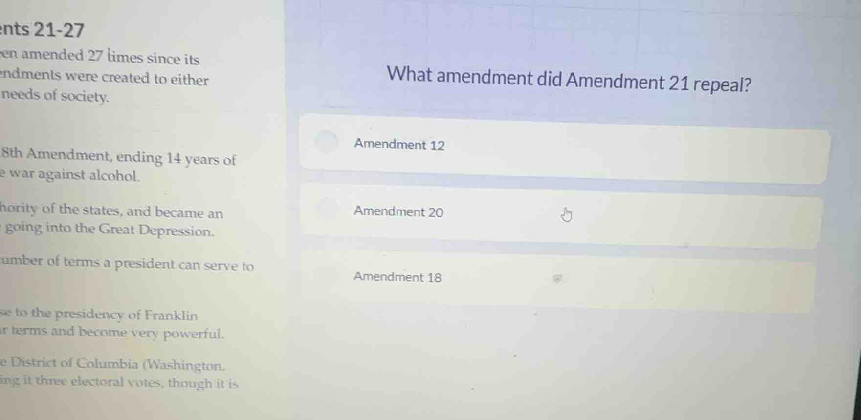 what amendment did amendment 21 repeal? amendment 12 amendment 20 amend…