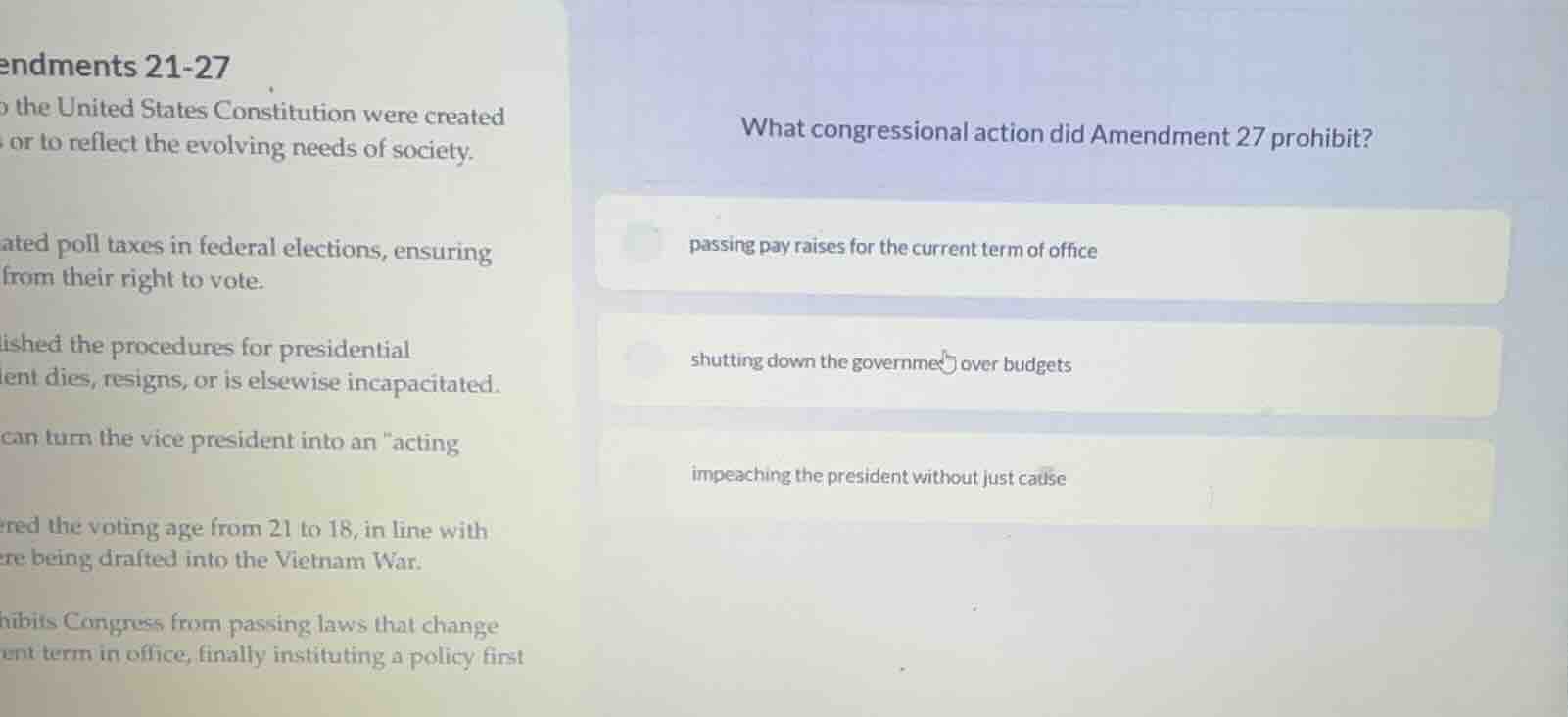what congressional action did amendment 27 prohibit? passing pay raises…