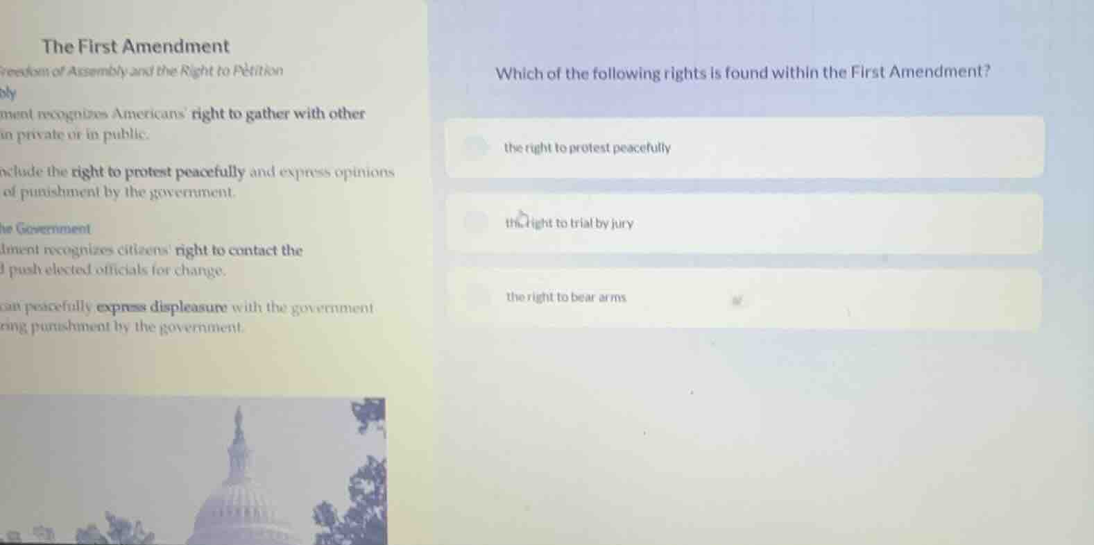 which of the following rights is found within the first amendment? the …
