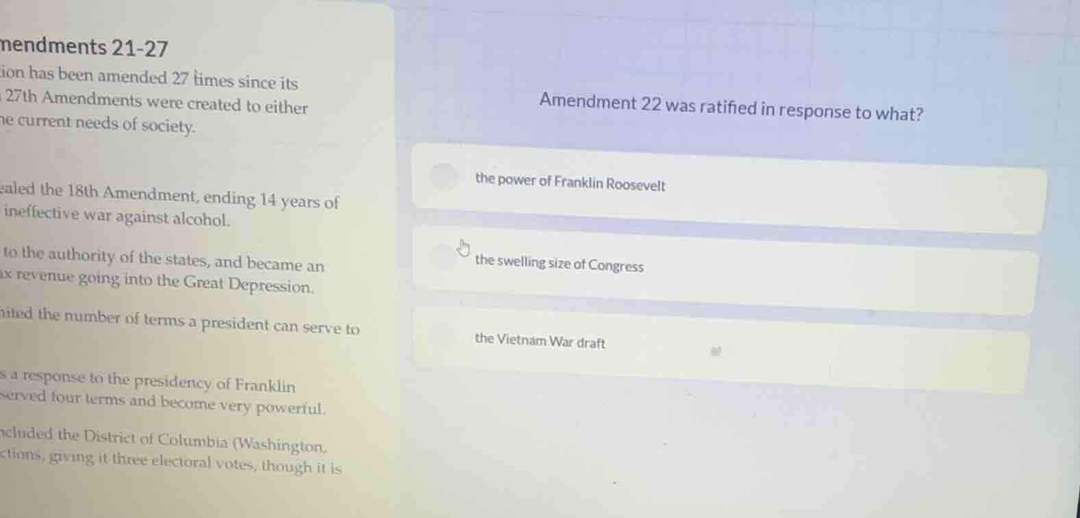 amendment 22 was ratified in response to what? the power of franklin ro…