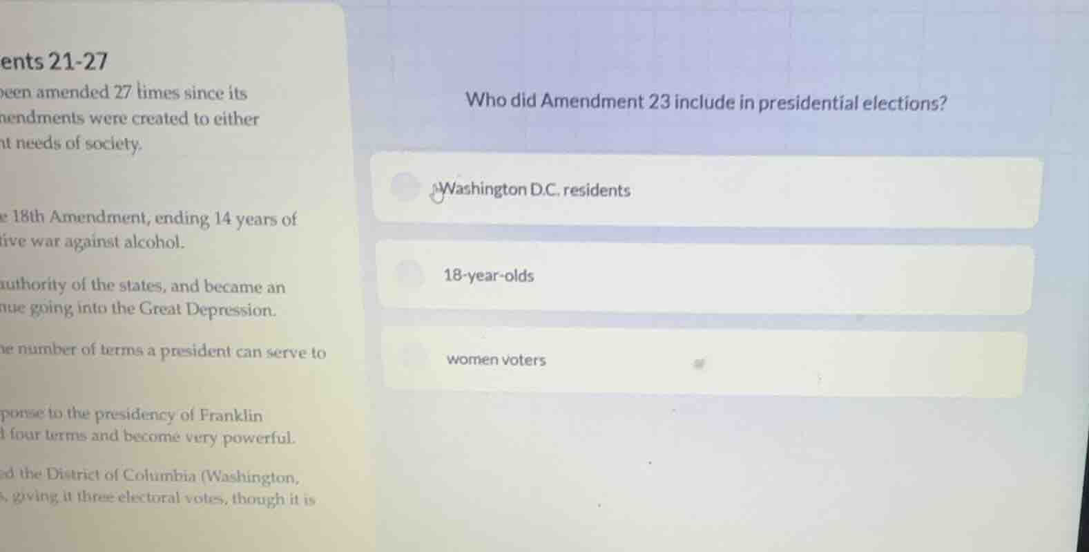 who did amendment 23 include in presidential elections? - washington d.…