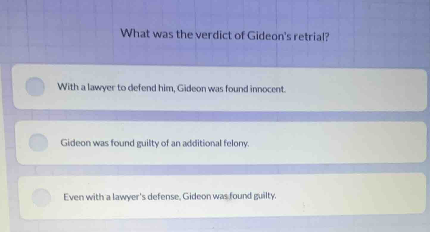 what was the verdict of gideons retrial? with a lawyer to defend him, g…