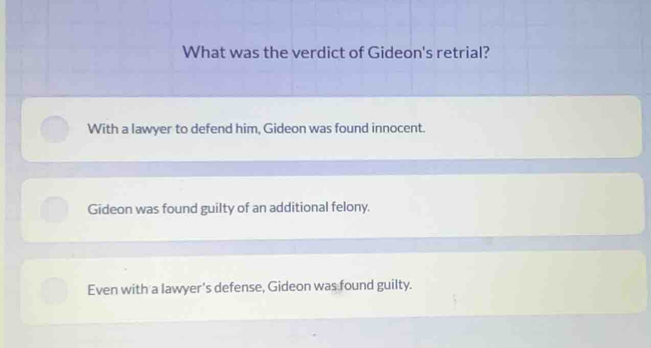 what was the verdict of gideons retrial? with a lawyer to defend him, g…