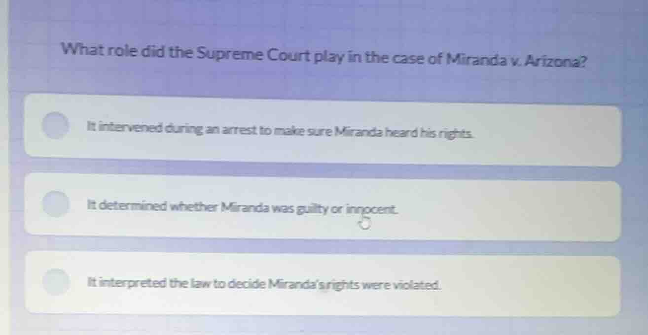 what role did the supreme court play in the case of miranda v. arizona?…