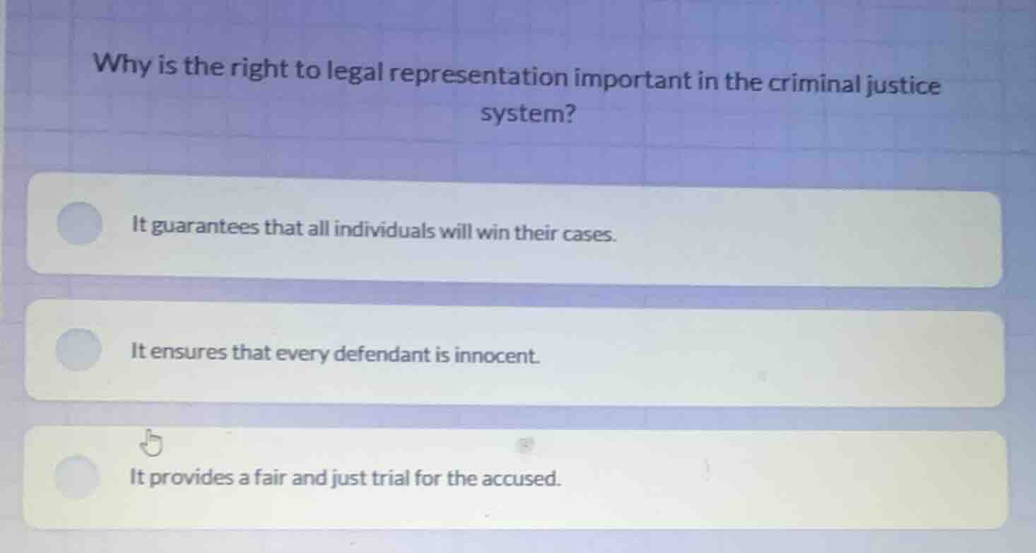 why is the right to legal representation important in the criminal just…