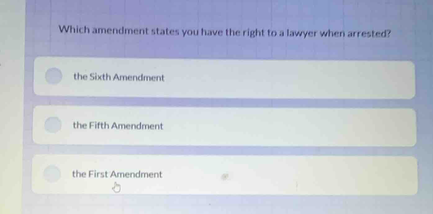 which amendment states you have the right to a lawyer when arrested? th…