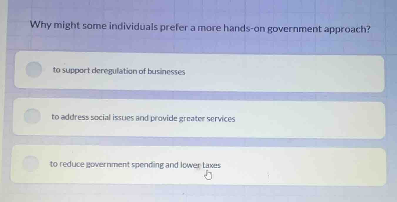 why might some individuals prefer a more hands-on government approach? …