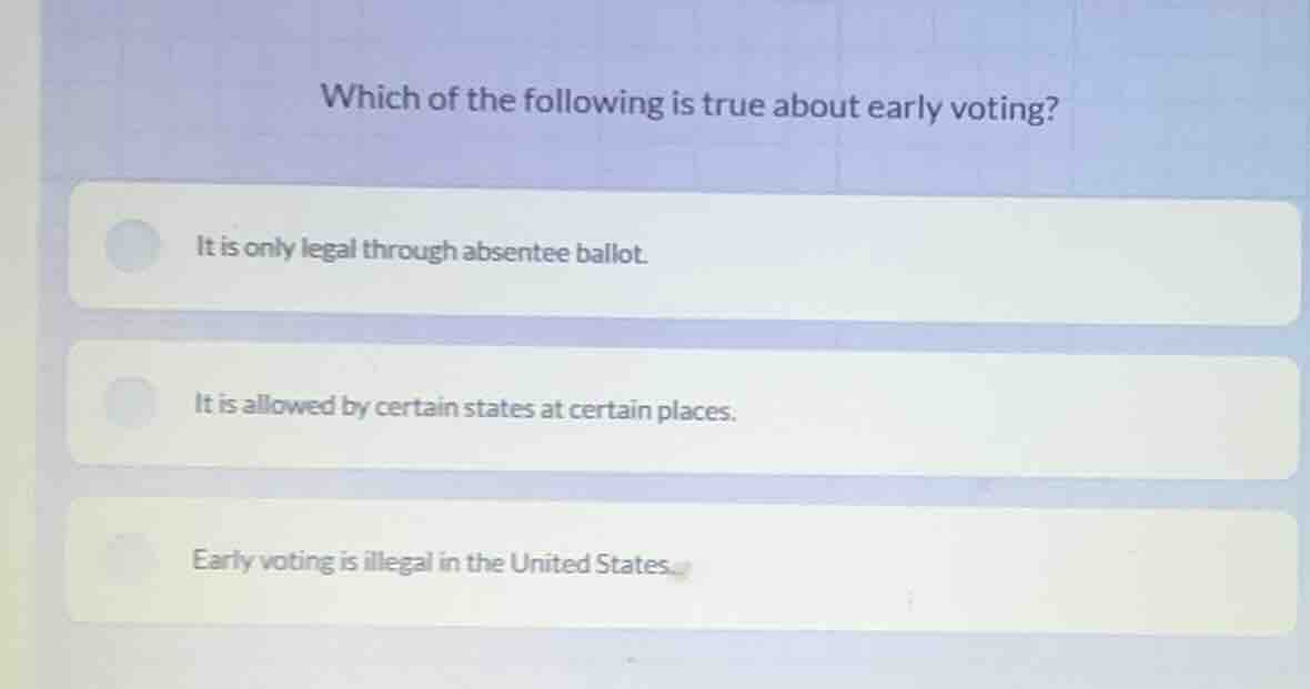 which of the following is true about early voting? it is only legal thr…