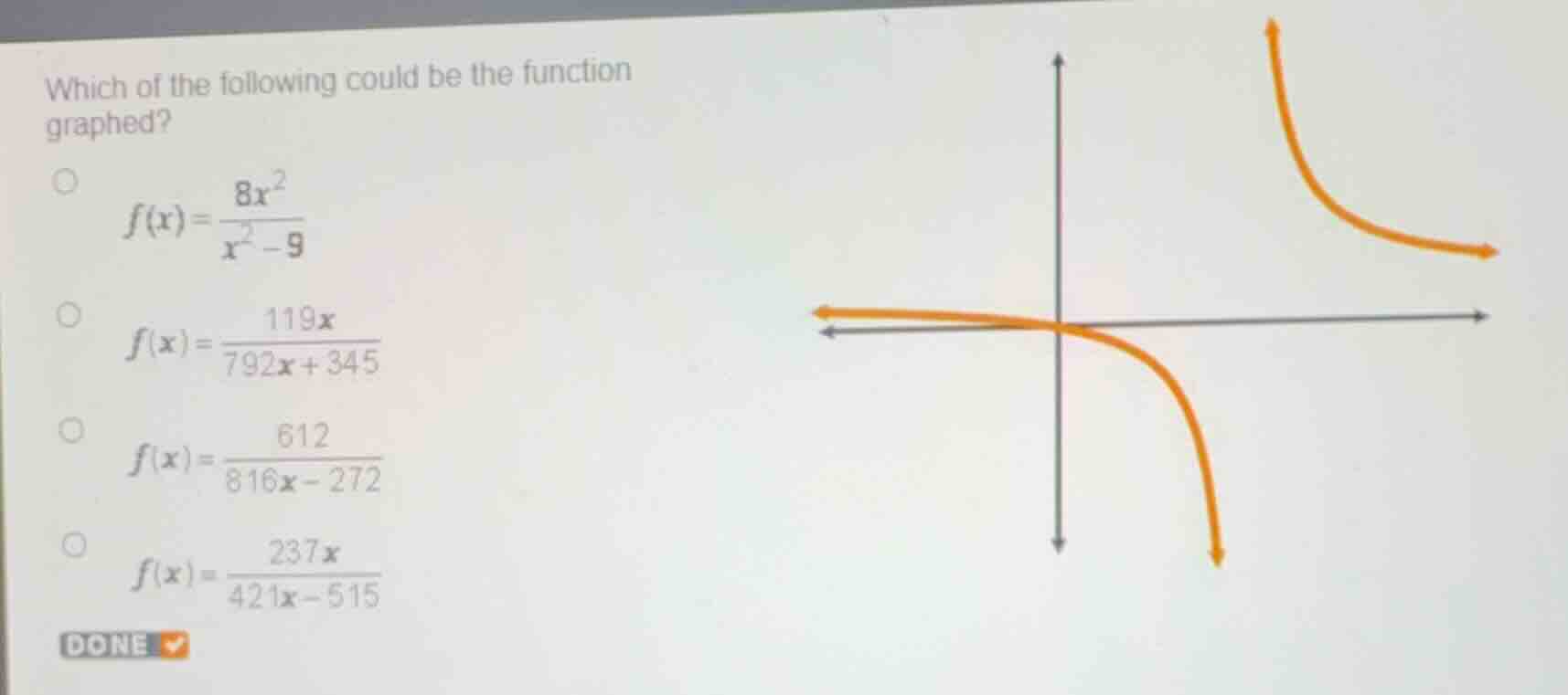 which of the following could be the function graphed? \\(f(x) = \\frac{…