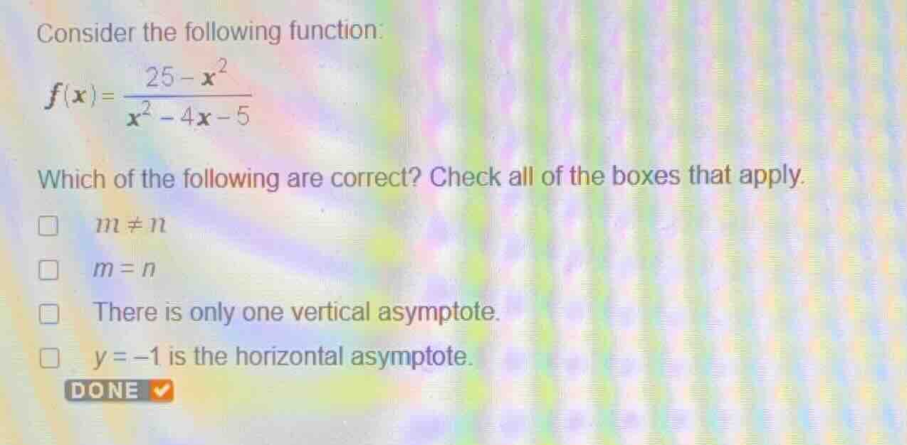 consider the following function: \\f(x) = \\frac{25 - x^2}{x^2 - 4x - 5…