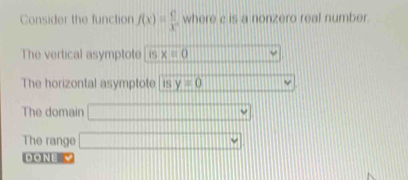 consider the function \\(f(x) = \\frac{c}{x}\\), where \\(c\\) is a non…