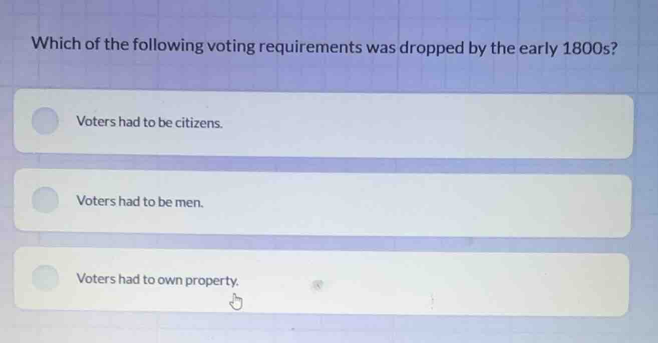 which of the following voting requirements was dropped by the early 180…
