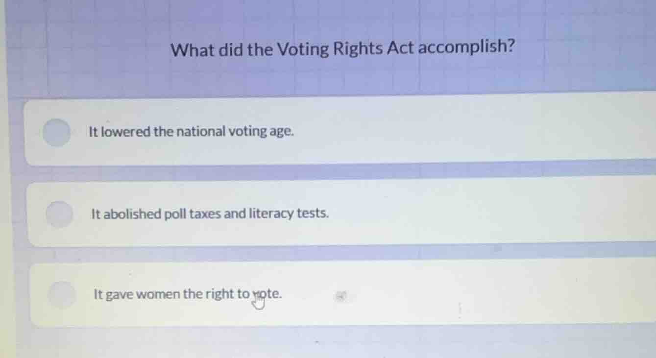 what did the voting rights act accomplish? it lowered the national voti…