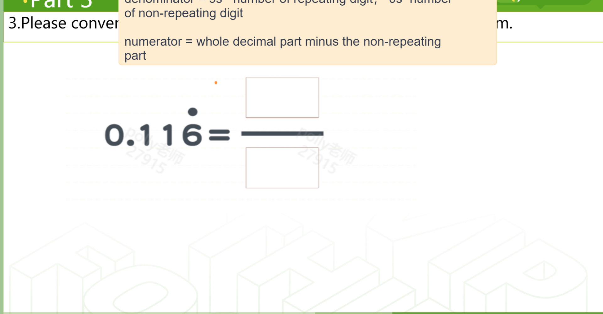 3. please convert the recurring decimal to a fraction in its simplest f…