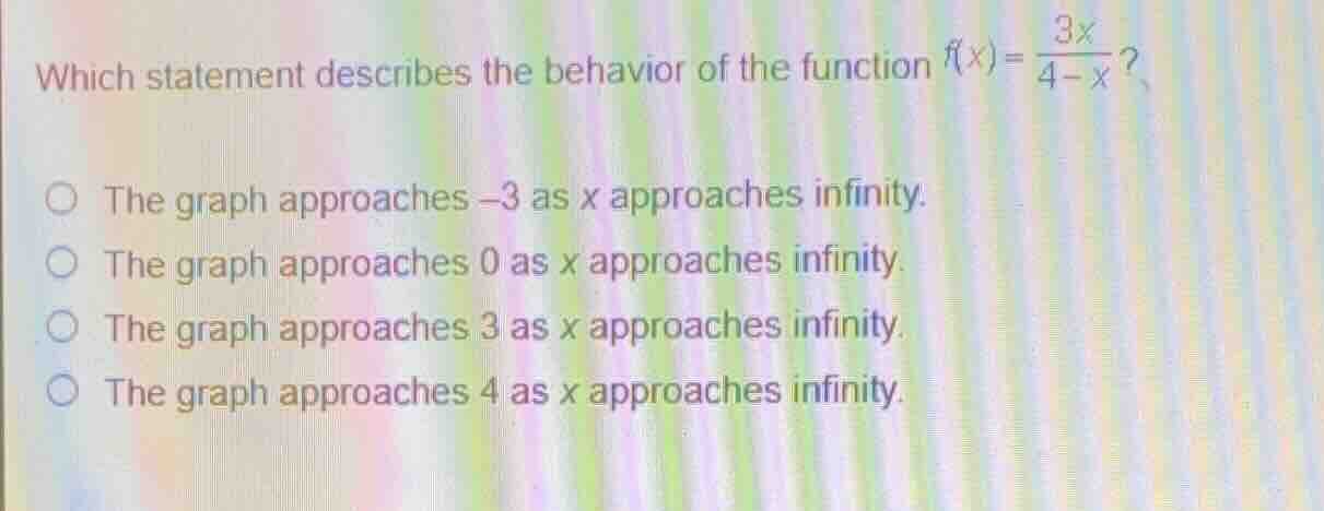 which statement describes the behavior of the function (f(x) = \frac{3x…