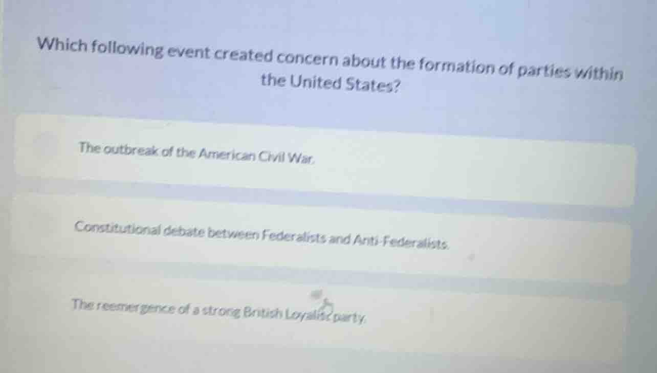 which following event created concern about the formation of parties wi…
