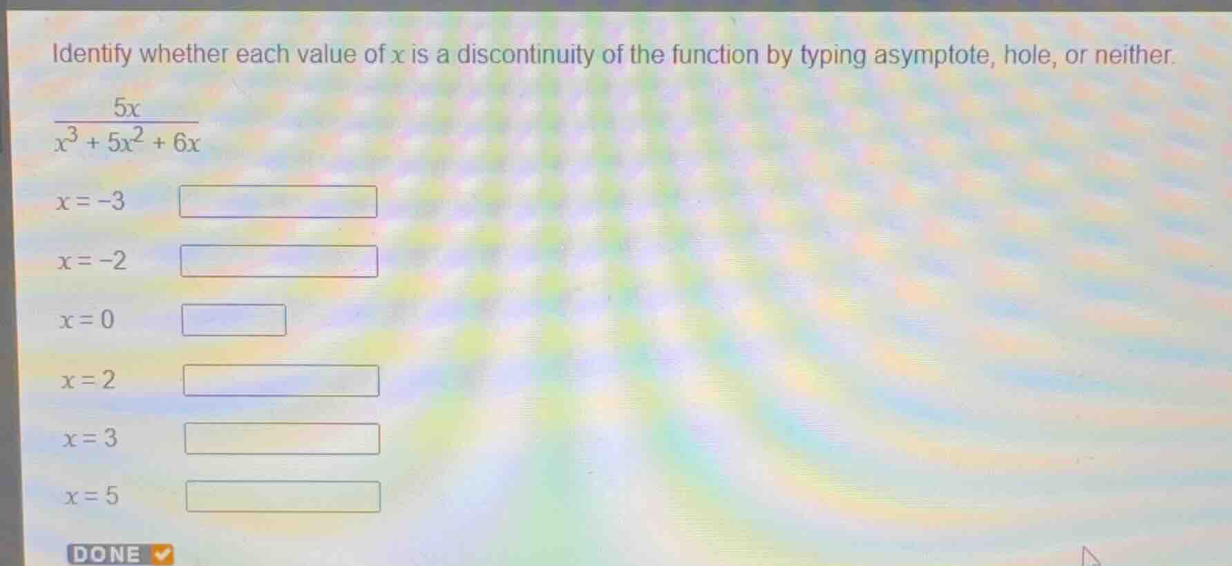 identify whether each value of \\(x\\) is a discontinuity of the functi…