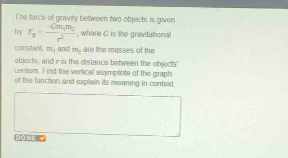 the force of gravity between two objects is given by \\(f_g = \\frac{-g…