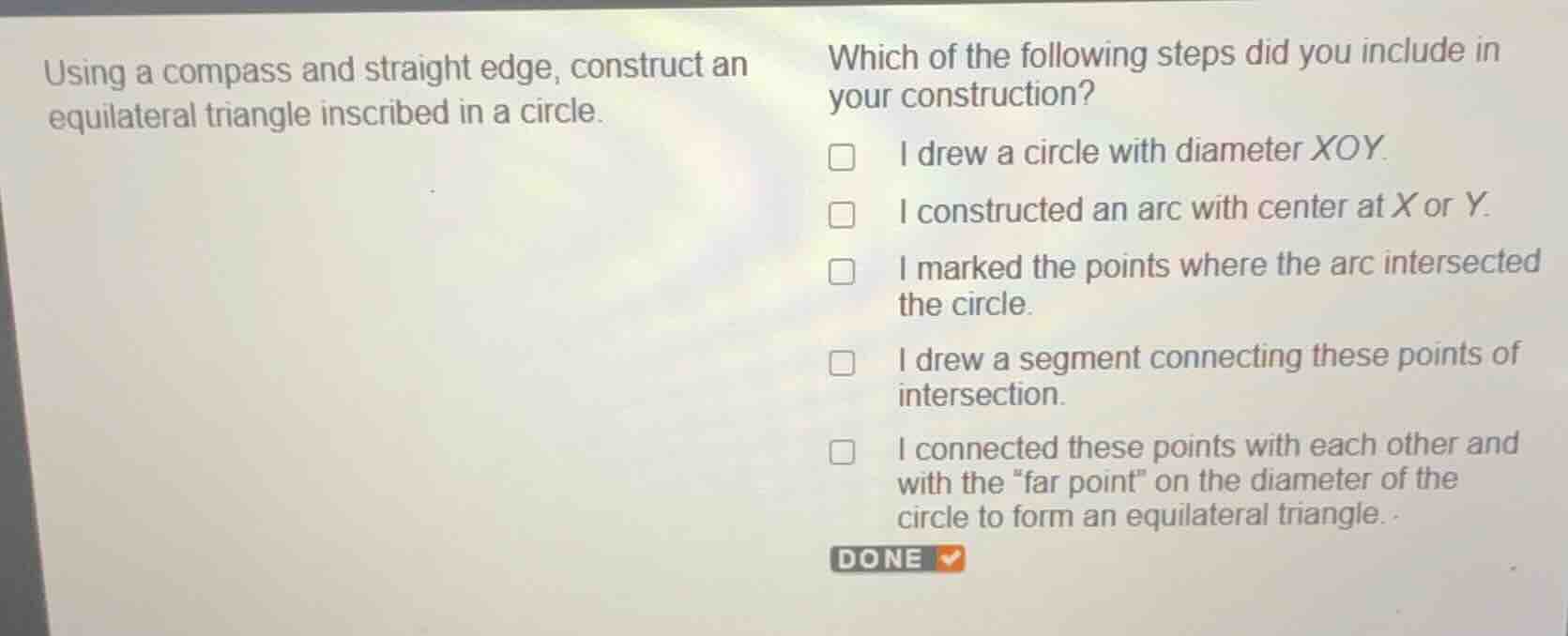 using a compass and straight edge, construct an equilateral triangle in…
