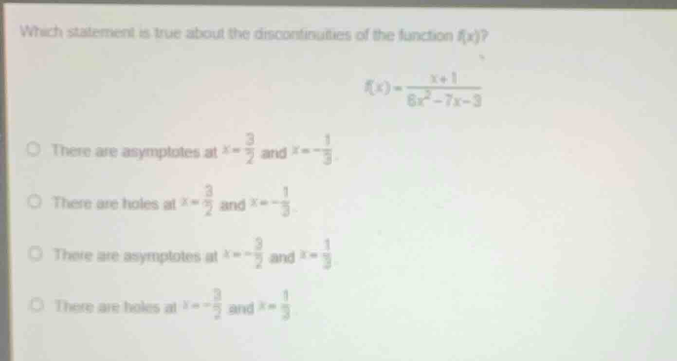 which statement is true about the discontinuities of the function \\(f(…