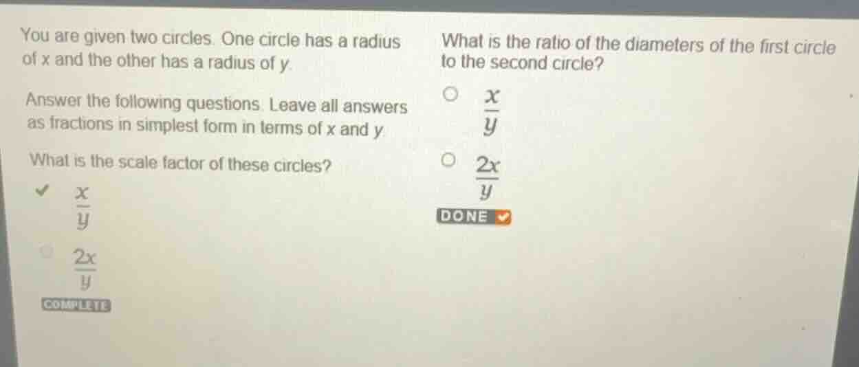 you are given two circles. one circle has a radius of x and the other h…