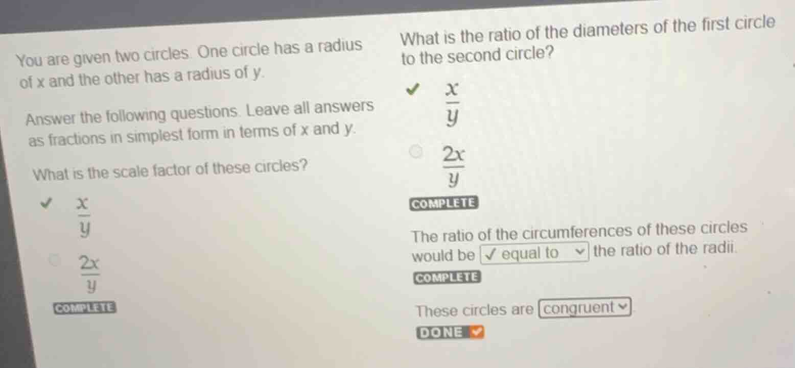 you are given two circles. one circle has a radius of x and the other h…