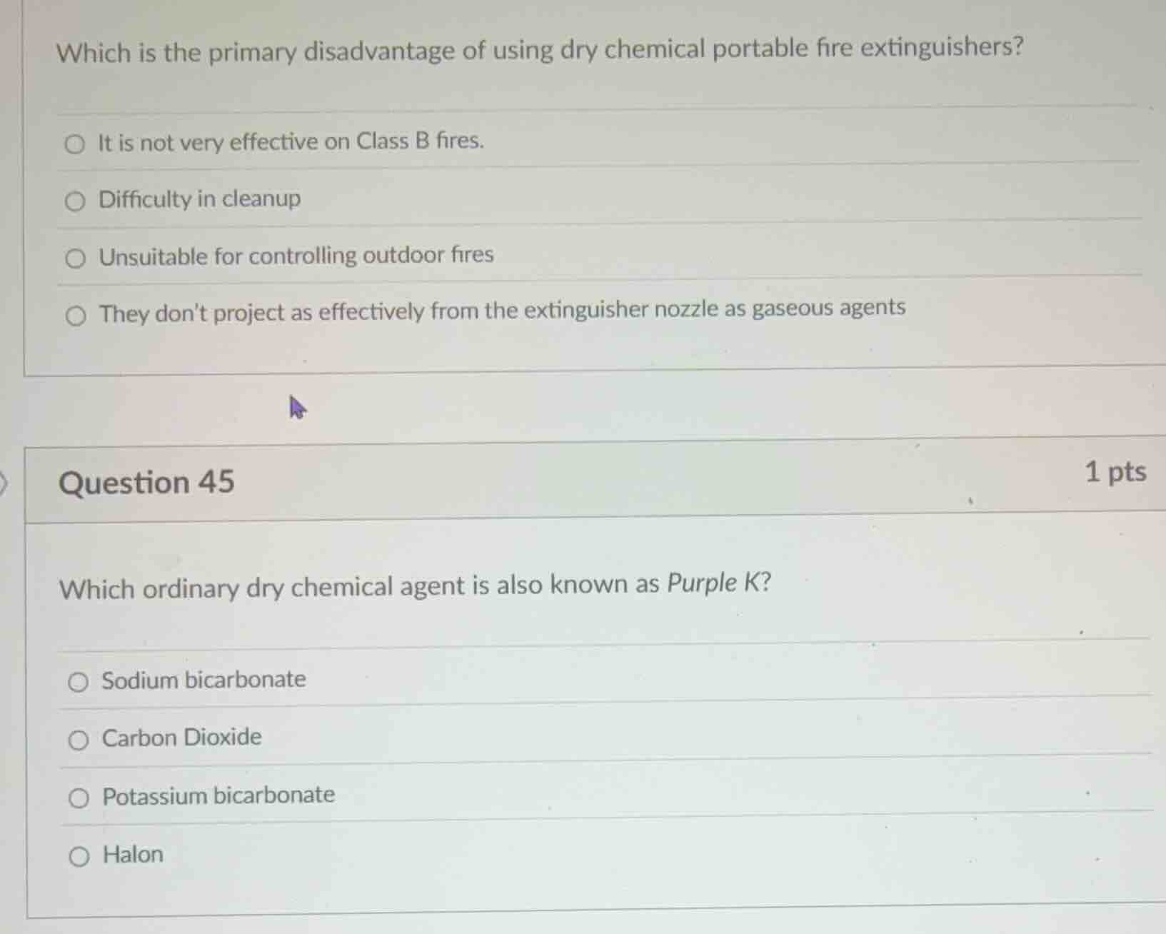 which is the primary disadvantage of using dry chemical portable fire e…