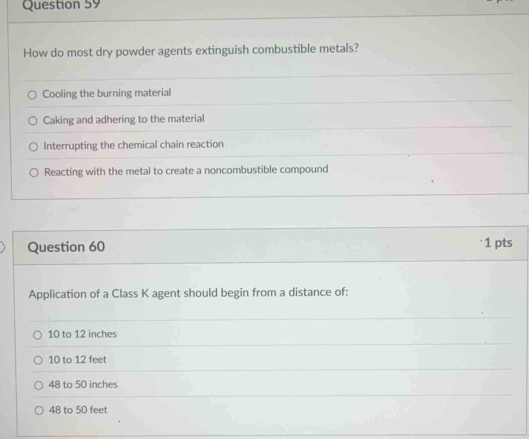question 59 how do most dry powder agents extinguish combustible metals…