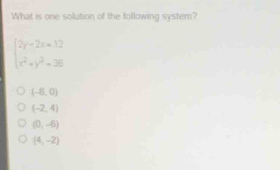 what is one solution of the following system? \\(\\begin{cases} 2y - 2x…