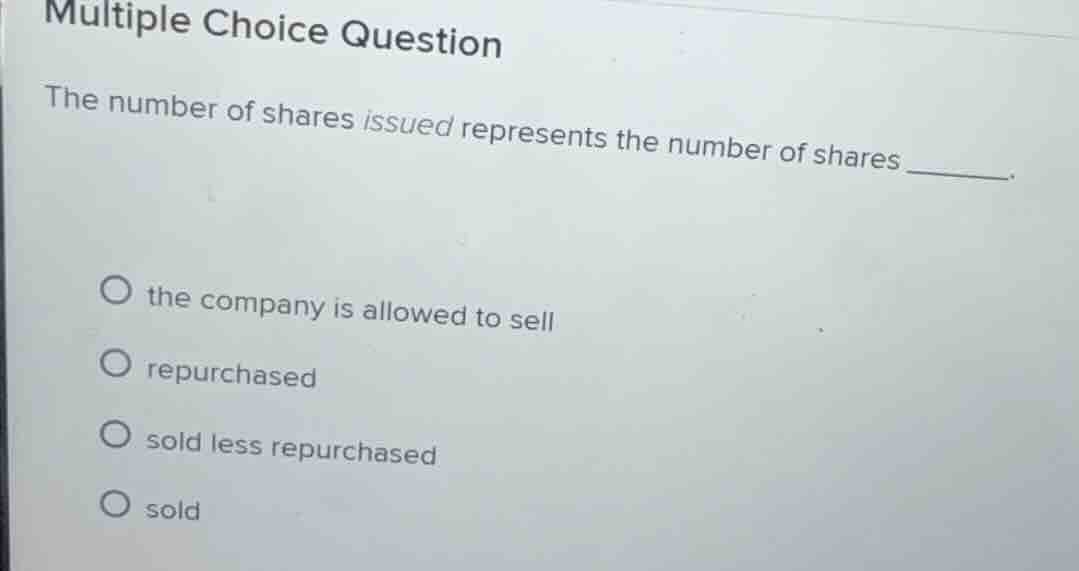 multiple choice question the number of shares issued represents the num…