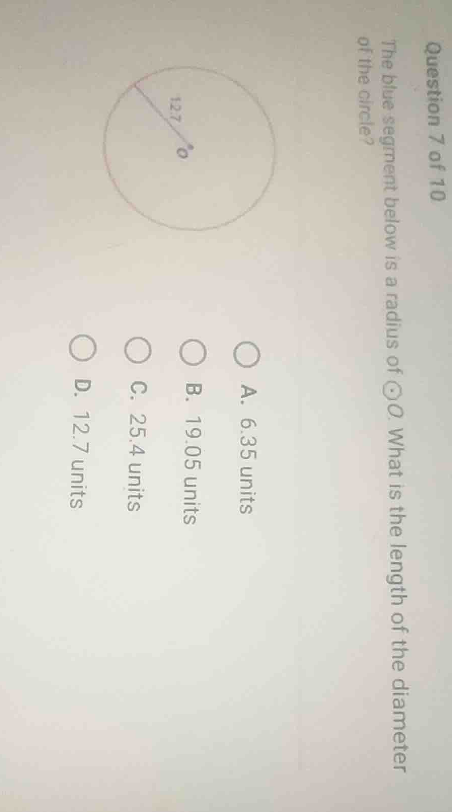 question 7 of 10 the blue segment below is a radius of \\(\\odot o\\). …