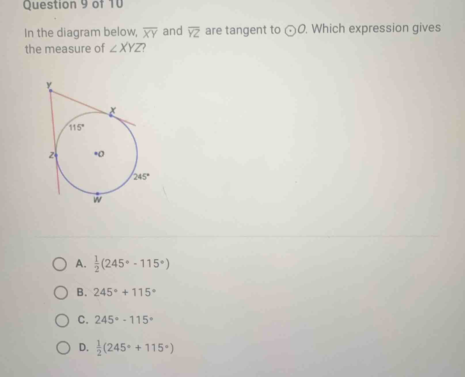 question 9 of 10 in the diagram below, \\(\\overline{xy}\\) and \\(\\ov…