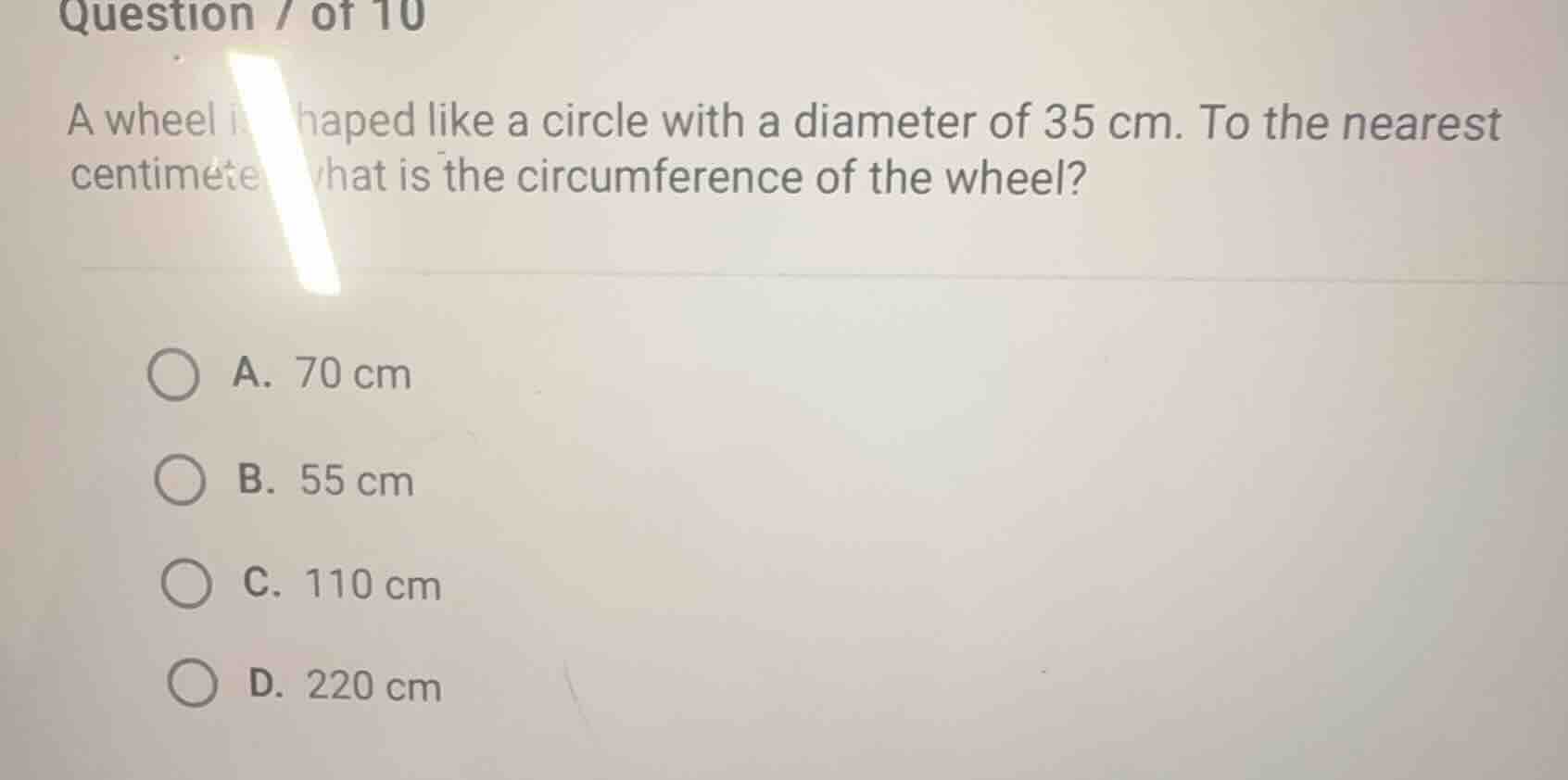 a wheel is shaped like a circle with a diameter of 35 cm. to the neares…