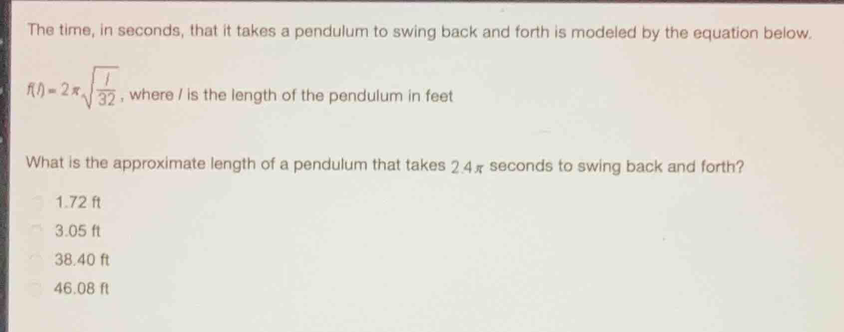 the time, in seconds, that it takes a pendulum to swing back and forth …
