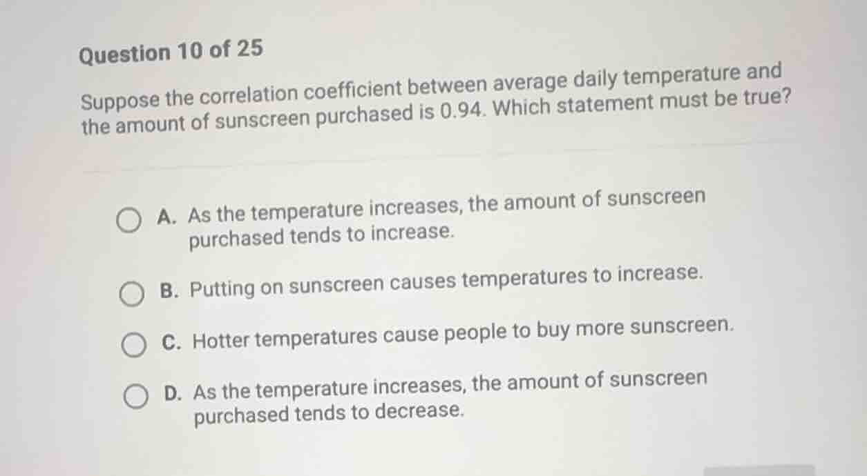 question 10 of 25 suppose the correlation coefficient between average d…