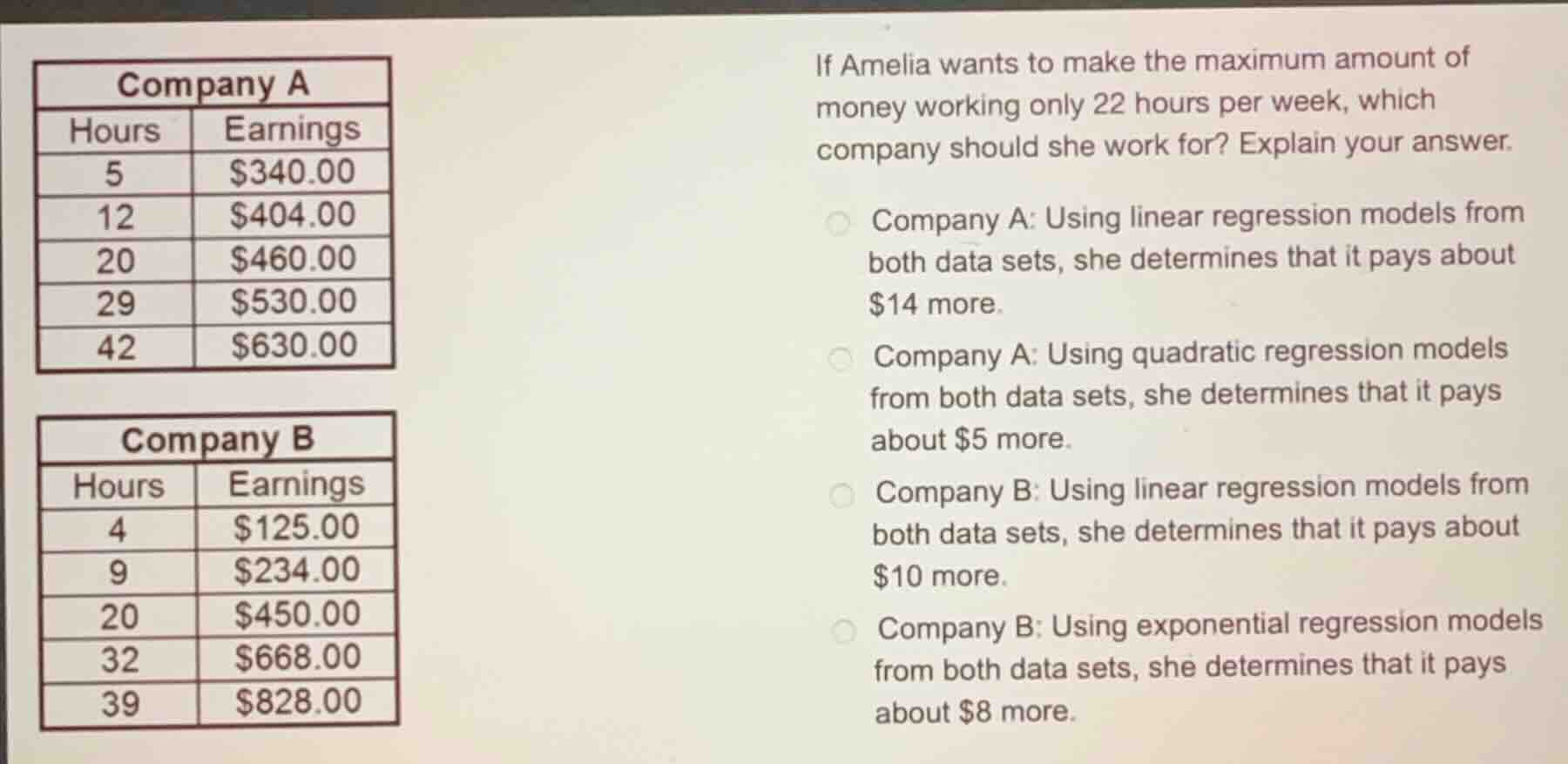 if amelia wants to make the maximum amount of money working only 22 hou…