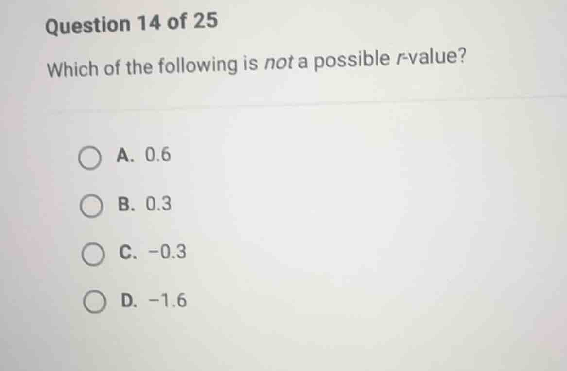 question 14 of 25 which of the following is not a possible \\(r\\)-valu…