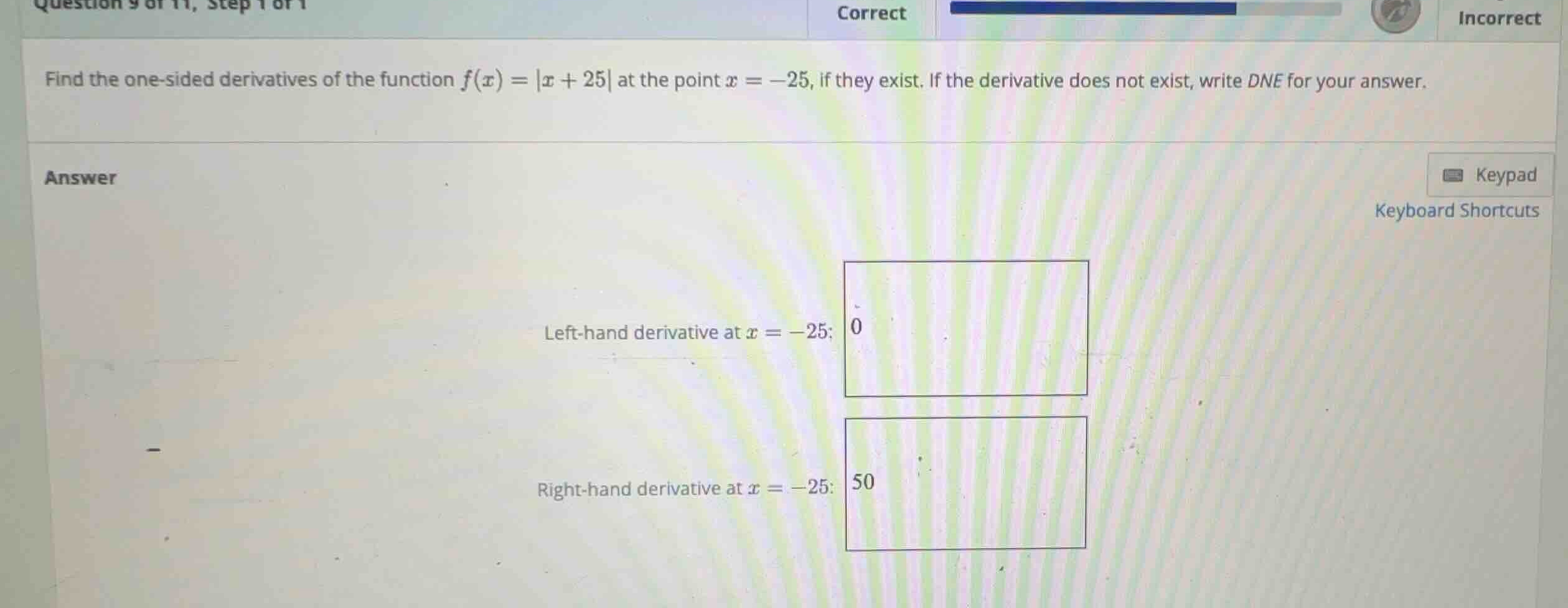 find the one-sided derivatives of the function \\(f(x) = |x + 25|\\) at…