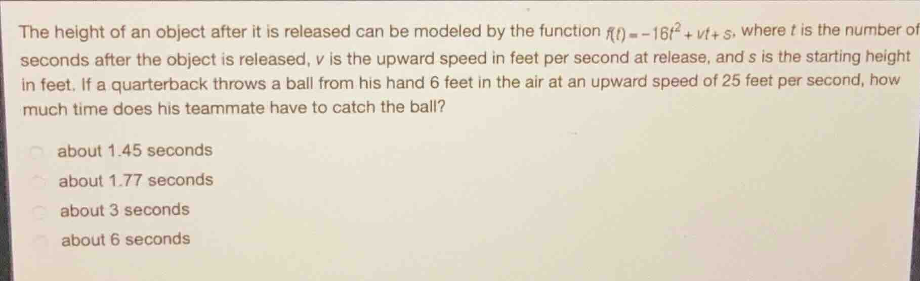 the height of an object after it is released can be modeled by the func…