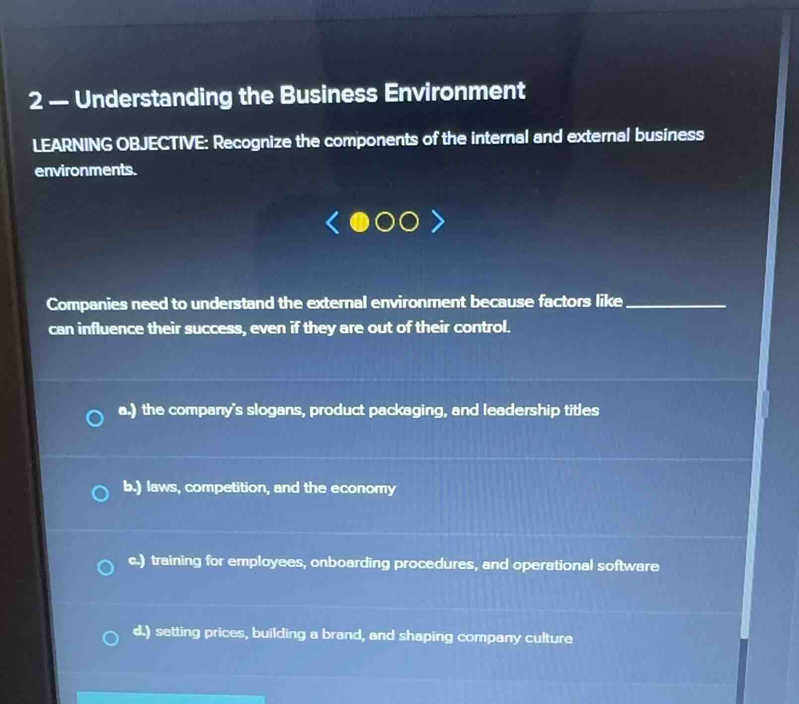 2 - understanding the business environment learning objective: recogniz…