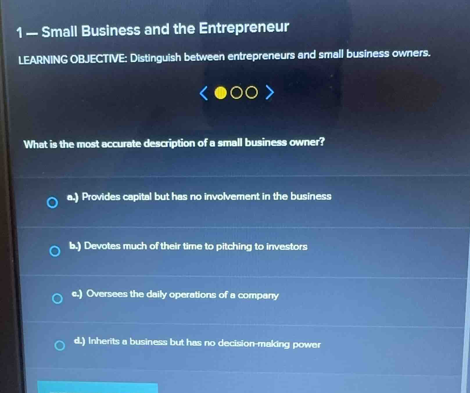 1 - small business and the entrepreneur learning objective: distinguish…