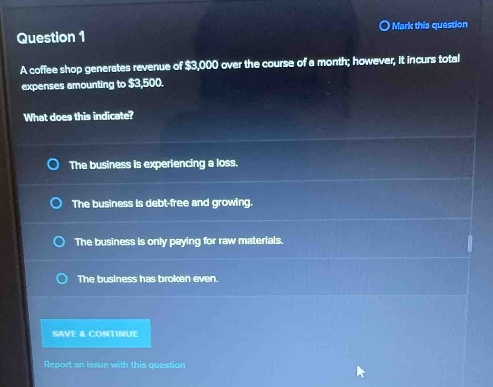 question 1 a coffee shop generates revenue of \\$3,000 over the course …