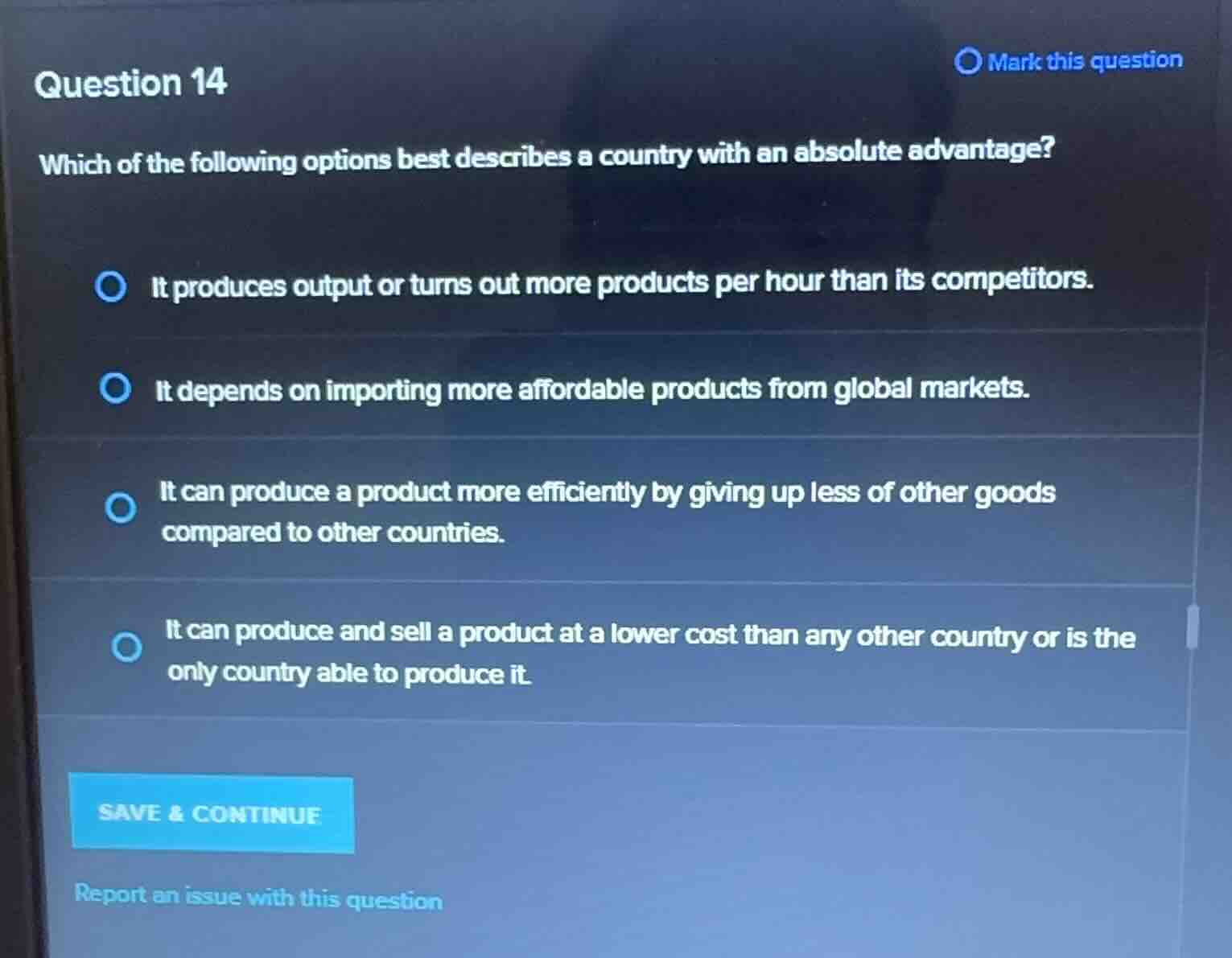 question 14 which of the following options best describes a country wit…