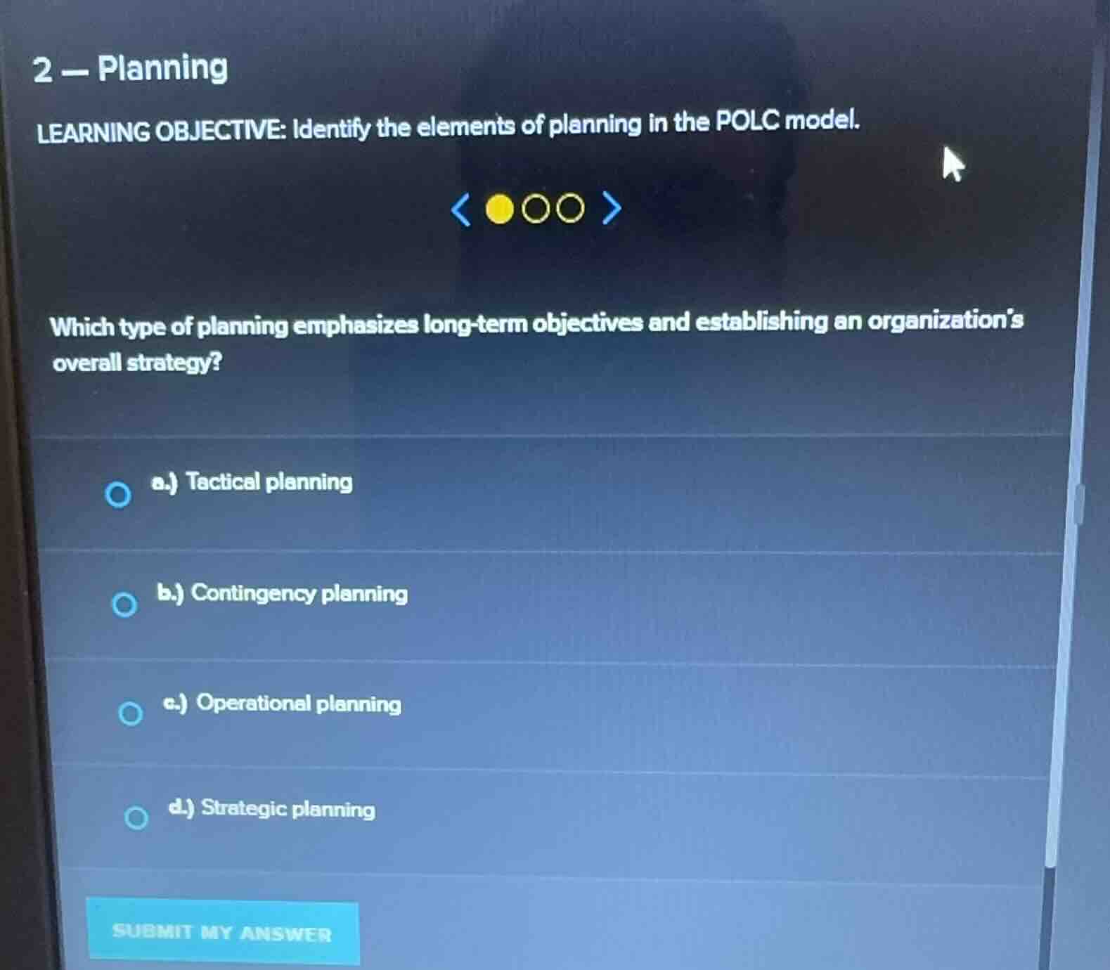 2 - planning learning objective: identify the elements of planning in t…