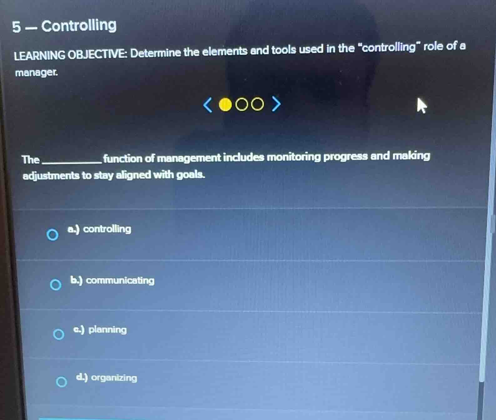 5 - controlling learning objective: determine the elements and tools us…