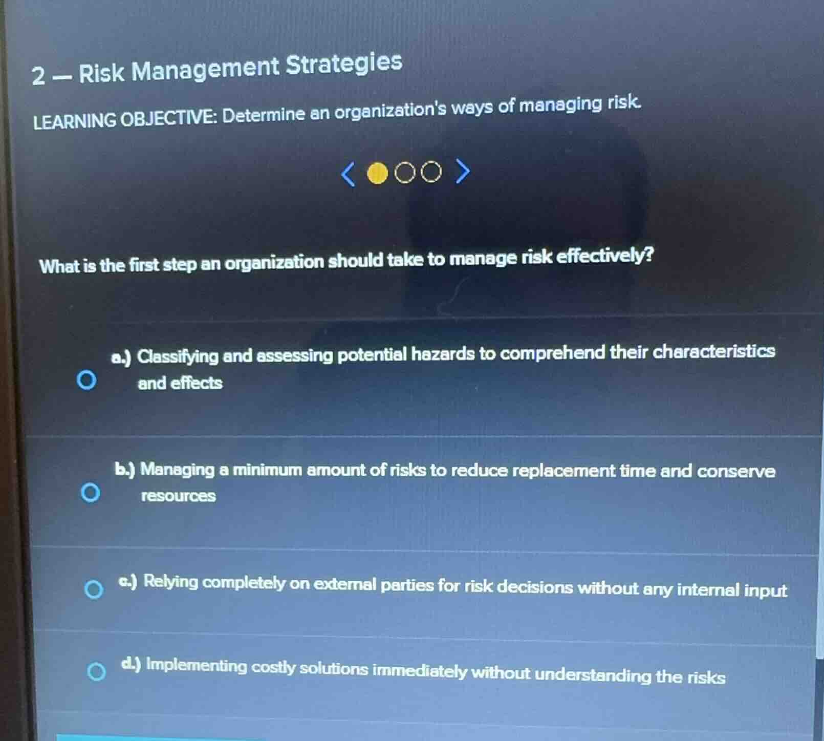 2 - risk management strategies learning objective: determine an organiz…