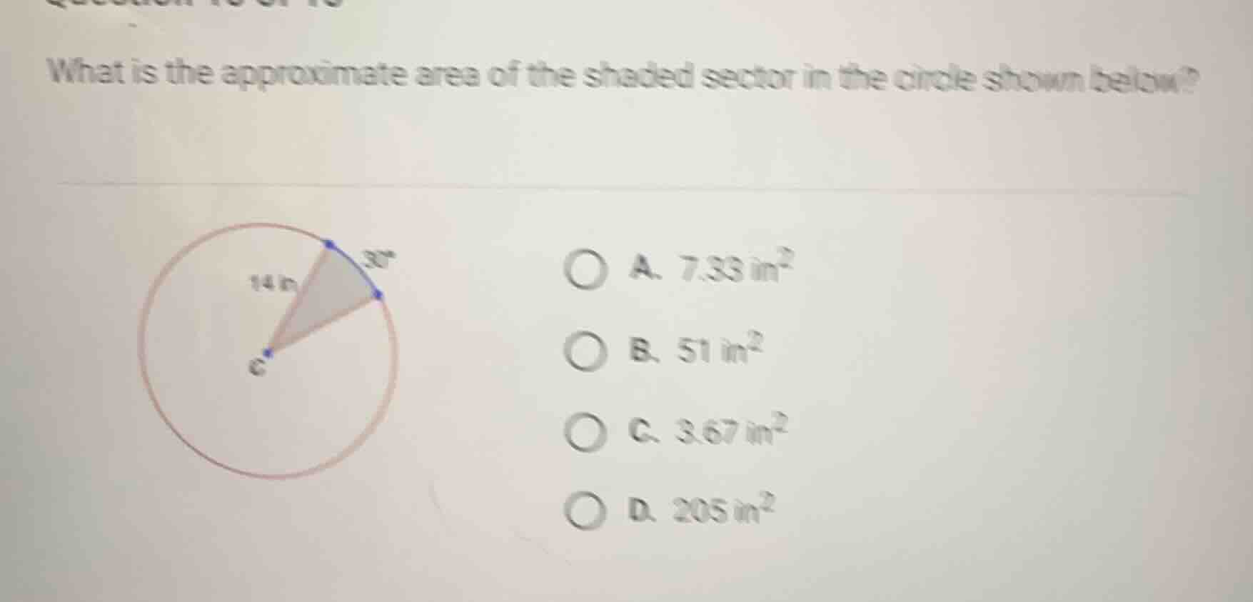 what is the approximate area of the shaded sector in the circle shown b…